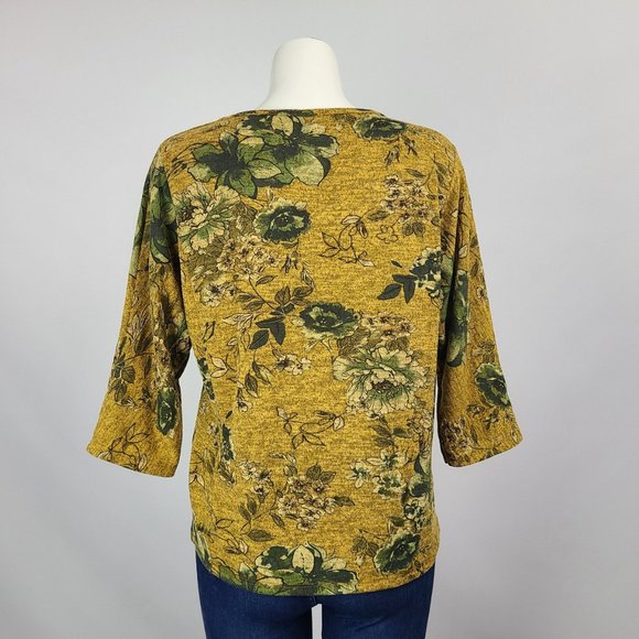 Angela Yellow Flower Knit Top Size M - Picture 6 of 11